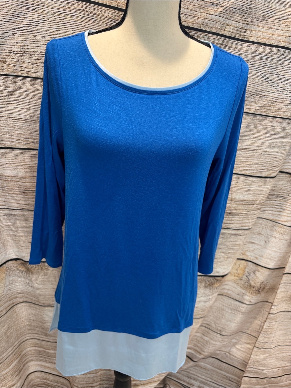 White House Black Market Blue Layered Hem Long Sleeve Top